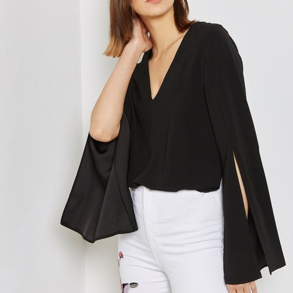 Topshop V-Neck Split Sleeve Top - Picture 1 of 12